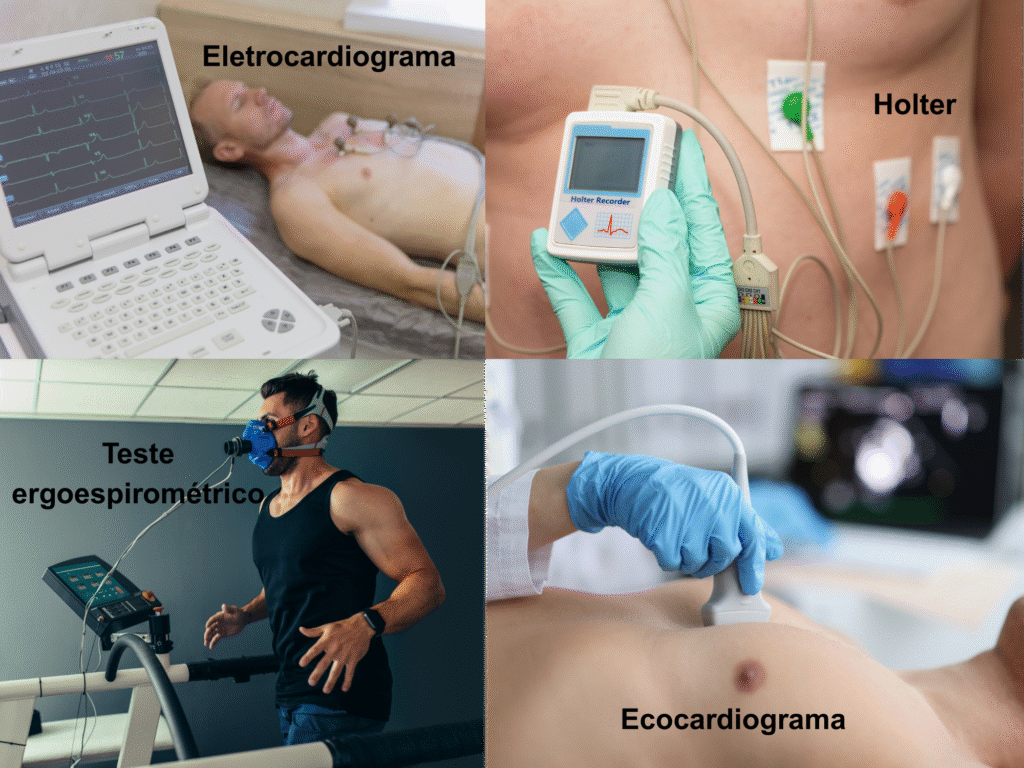 Coração Acelerado, Batimentos cardíacos baixos, Palpitação no coração, Fibrilação Atrial, Eletrocardiograma, Ecocardiograma, Teste Ergoespirométrico, Holter, Exames complementares